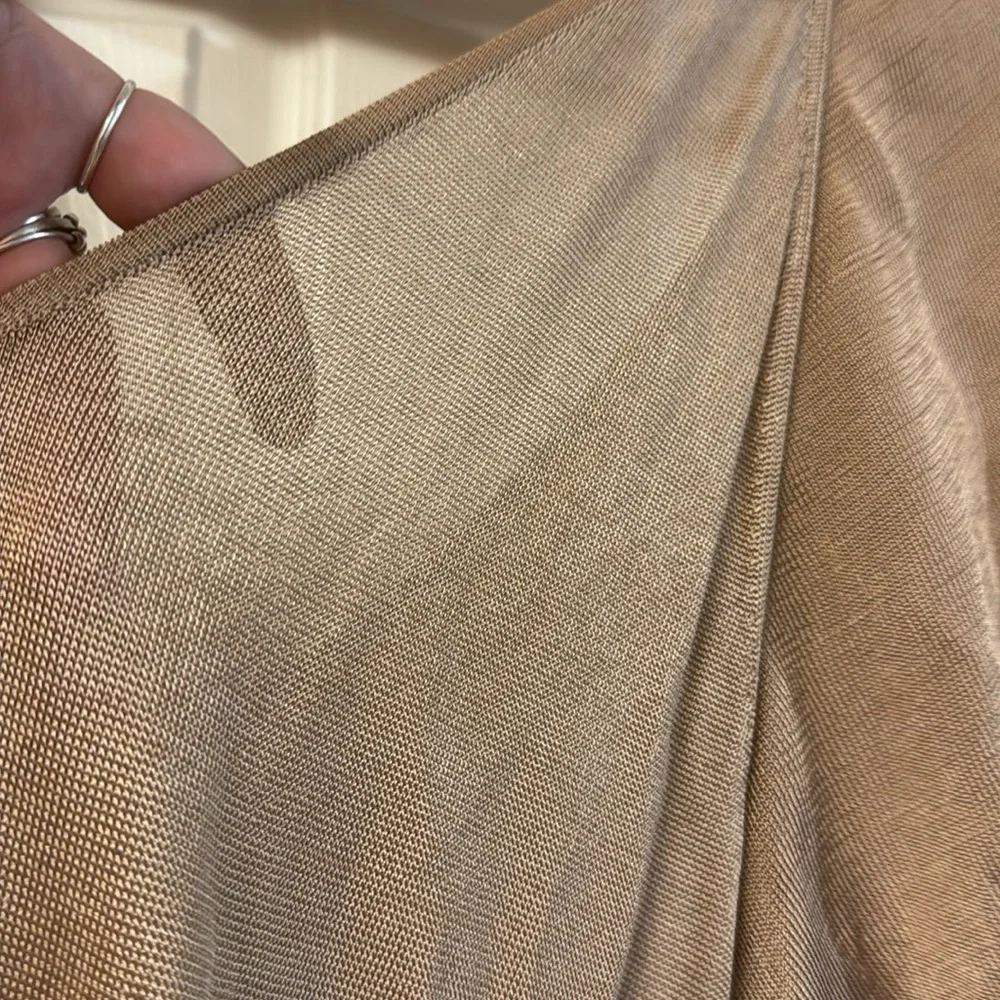 Bebe tan gold v neck short sleeve bodycon stretchy sweater tunic top dress L - Picture 10 of 11
